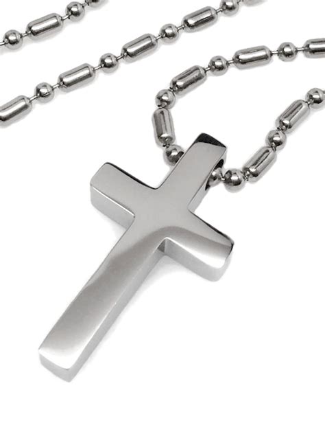 Mens Small Simple Stainless Steel Cross Religious Pendant Necklace On Steel Bead Chain Walmart Com