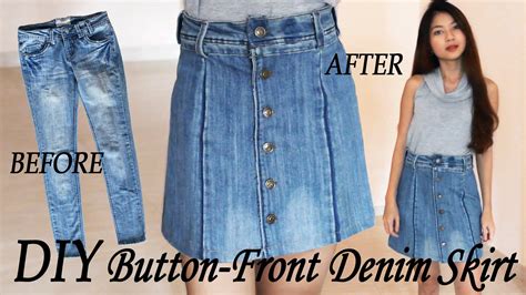diy turn your old jeans into skirt button front denim skirt from pants clothes