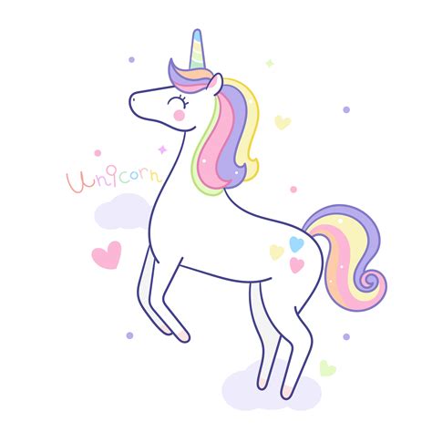 Cute Unicorn Cartoon Little Pony Kawaii Animal Child Character On Cloud