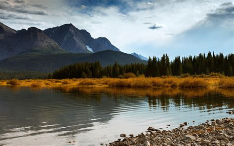 Mountains Water Sky Clouds Forest Nature Landscape Wallpapers Hd