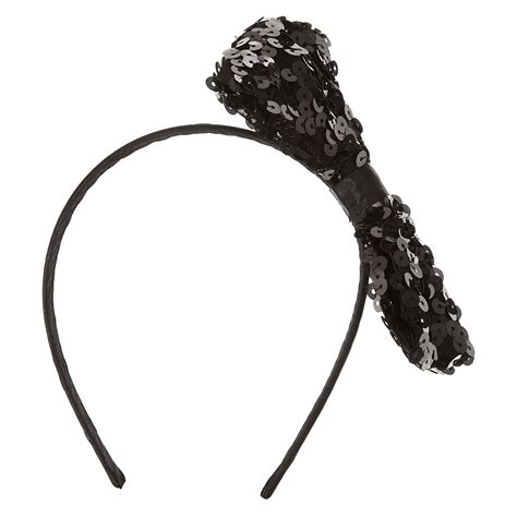 Black Sequin Bow Headband Claires Us