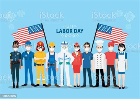 Cartoon Character With Professional Worker In Happy Labor Day Festival
