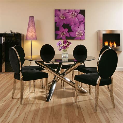 5 out of 5 stars. Dining Set Black Glass Round Table 1.4mtr 6 Luxury Black/Chrome Chairs | eBay