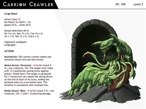 Dnd 5e monster cards 80. DnD-Next-Monster Cards-Carrion Crawler by dizman on DeviantArt