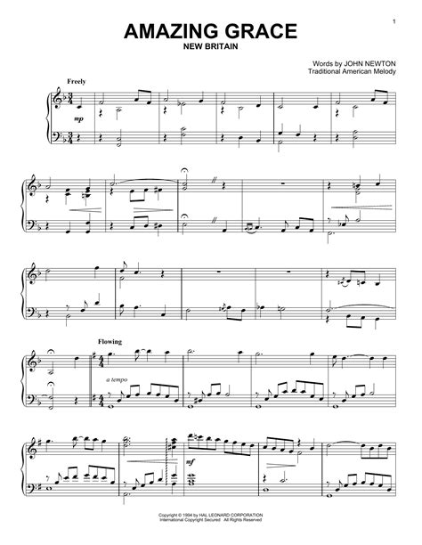 Amazing Grace Sheet Music John Newton Piano Solo