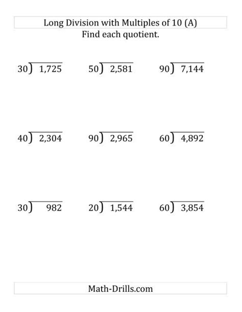 Long Division Worksheets Large Numbers