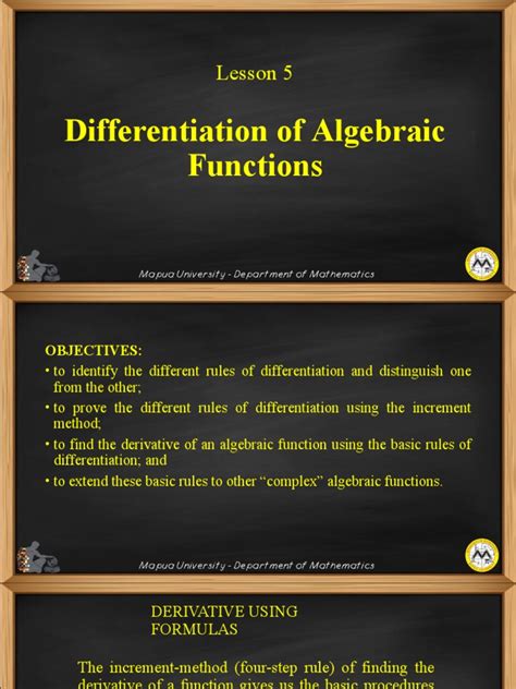 Lesson 5 Differentiation Of Algebraic Functions Pdf Derivative