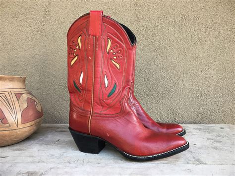 Vintage Womens Size 8 M Red Cowgirl Boots Boho Rockabilly Boots