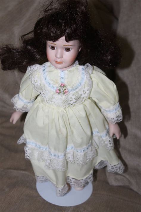 Vintage Porcelain Doll Head Curly Brown Hair Cotton Body Etsy