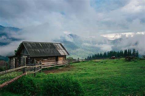 Mountain Rural Landscape Covered By Fog In The Morning Stock Photo