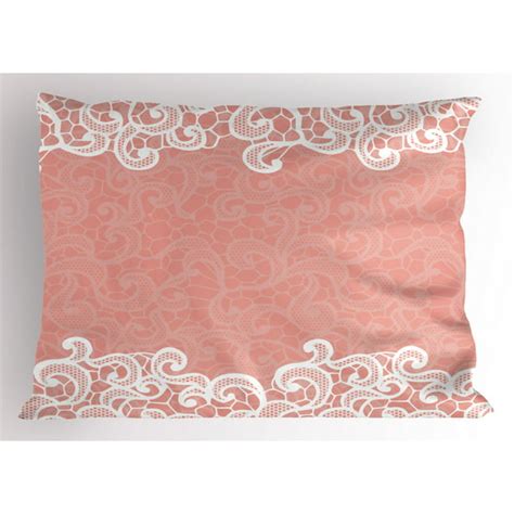 Peach Pillow Sham Lace Design On Soft Colored Background Ornamental