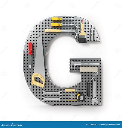 Letter G Alphabet From The Tools On The Metal Pegboard Isolated Stock