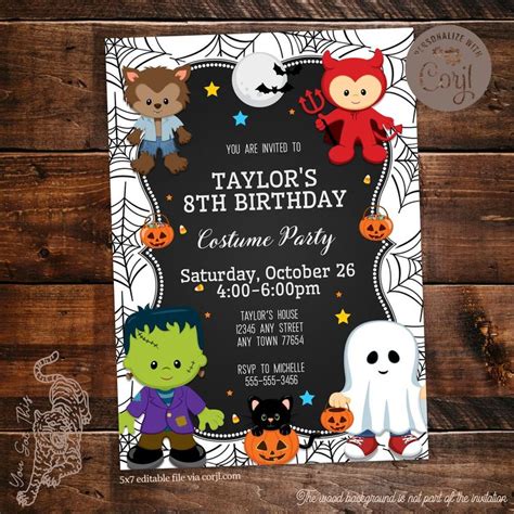 Editable Halloween Birthday Costume Party Invitation X Invite Edit