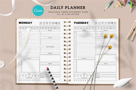 Canva Daily Planner Sheet Instant Download Editable Canva Etsy Uk