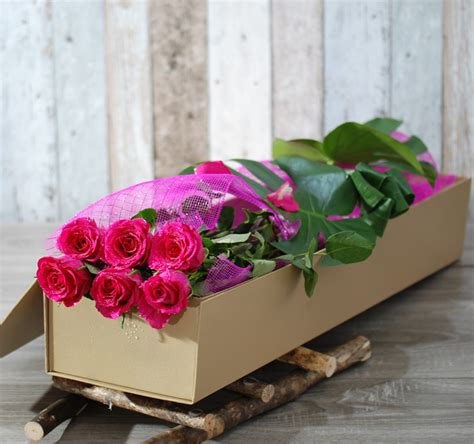 Exotic Rose T Box 6 Premium Hot Pink Roses Bs06 Angkor Flowers