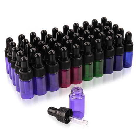 Furnido 50 Pack 3ml Glass Dropper Bottles Mix Color Sample Vial With