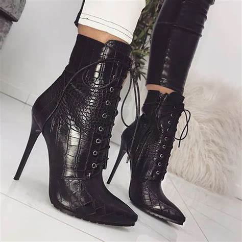tangnest sexy lace up women ankle boots autumn party ladies sky high heels fashion pointed toe