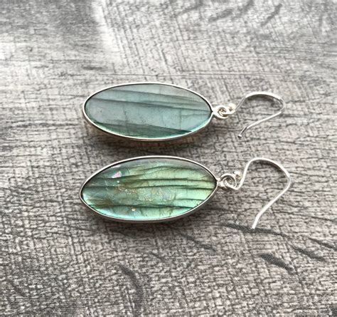 Natural Labradorite Earrings 925 Sterling Silver Earrings Genuine