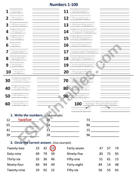 Numbers 1 100 Esl Worksheet By Yolli123