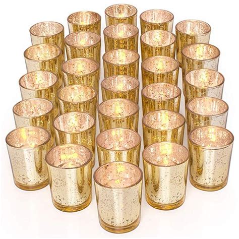 Letine Gold Votive Candle Holders Set Of 36 Speckled Mercury Gold