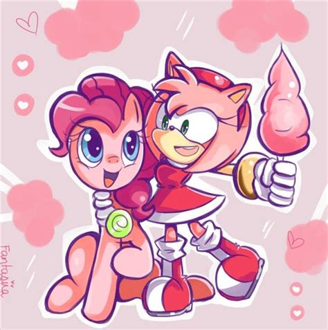 amy and pinkie pie with a lollipop and cotton candy so awesome amy rose sonic amy the hedgehog