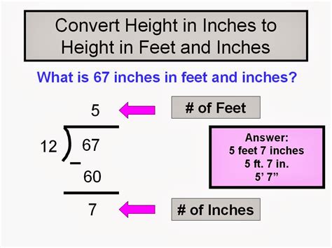 For example, to find out how many feet there are in 60 inches, multiply 60 by 0.0833333, that makes 5 feet in 60 inches. Student Survive 2 Thrive: How to Convert Inches to Feet ...
