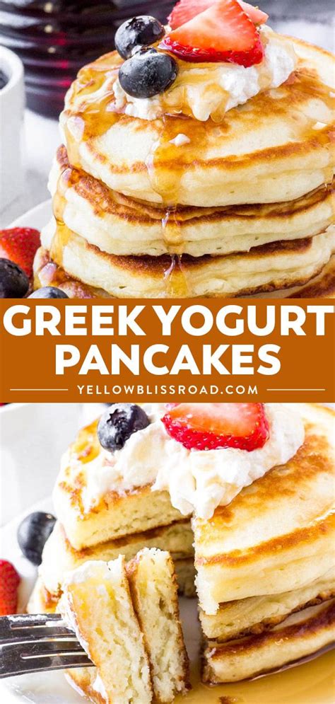 These yogurt pancakes are made in one bowl with a few simple ingredients including oat flour, honey (you won't find refined sugar in this recipe!), and greek yogurt, which has loads of protein. Greek Yogurt Pancakes - Yummy Recipes