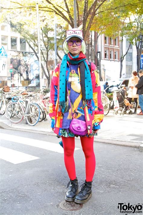 harajuku girl w horns glasses piercing and colorful resale fashion tokyo fashion