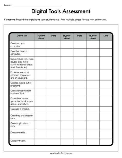 Digital Tools Assessment Worksheet Have Fun Teaching