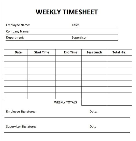 Download Weekly Timesheet Template Excel Pdf Rtf Word Free Download