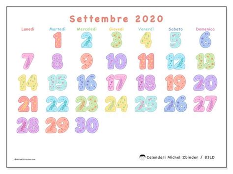 Calendario Settembre 2020 83ld Michel Zbinden It Nel 2020