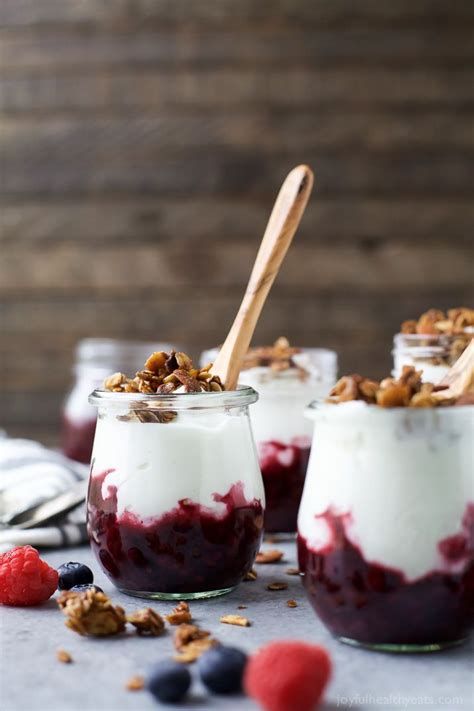 Fresh Yogurt Parfait With A Mixed Berry Compote And Crunchy Vanilla