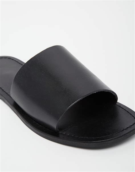 Asos Slide Sandals In Leather In Black For Men Lyst