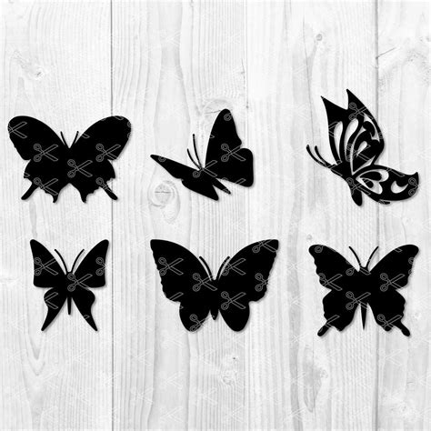 Die Cut Files Butterfly Svg Vector Silhouette Set Of 6 Cameo Svg Dxf
