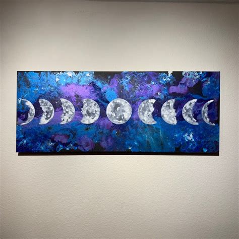 Full Moon Phases Fluid Abstract Acrylic Canvas Painting Extra Large