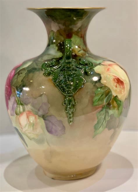 Fine Antique 1908 Signed Lenox Belleek Hand Painted Vase With Cherub