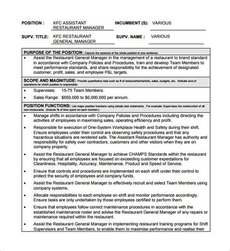 Restaurant Supervisor Job Description Template Free Online Document