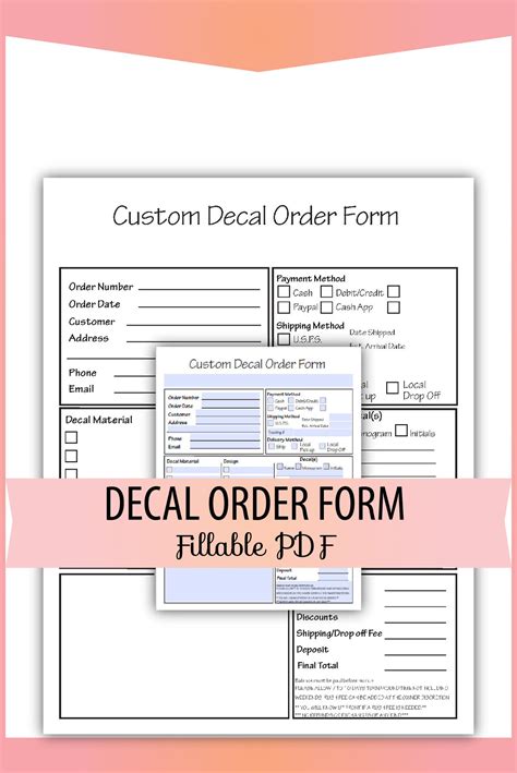 Custom Decal Order Form Fillable Text Only Pdf Letter Size Etsy