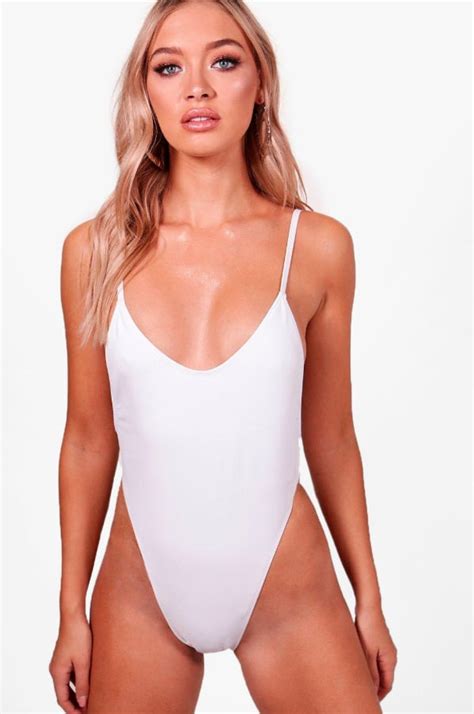 Boohoo Super High Leg Brazillian Swimsuit Halsey White Swimsuit August 2018 Popsugar Fashion