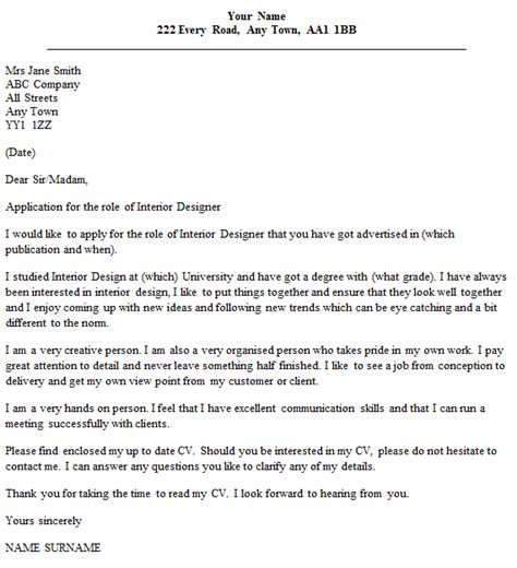 Interior Designer Cover Letter Example Uk