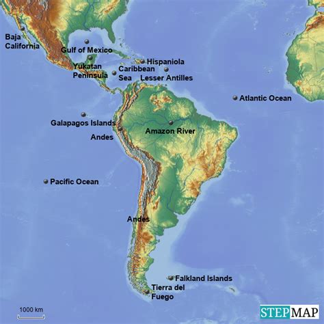 Stepmap Latin America Physical Map Landkarte Für Germany
