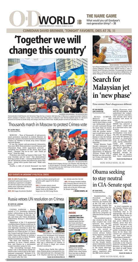 World Section Front Ukraine Russia Coverage David Brenner Newspaper