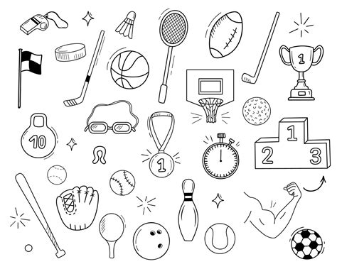 Set Of Hand Drawn Doodle Sport Icons Vector Clipart Isolated On White