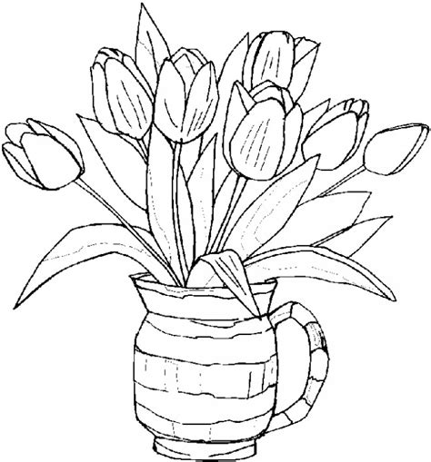 Coloriage Vase à Fleur Tulipe Dessin Gratuit à Imprimer
