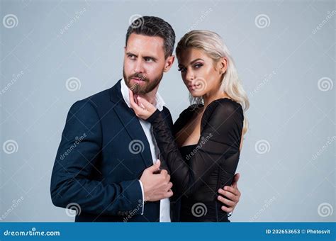 Formal Couple In Love Businessman And Lady Embrace Woman With Handsome Man Love And Romance
