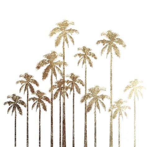 Glamorous Gold Tropical Palm Trees On White Painting By Owen Kennedy