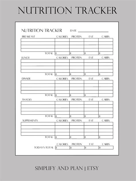Nutrition Tracker Printable Diet Planner Daily Calorie Protein Fat