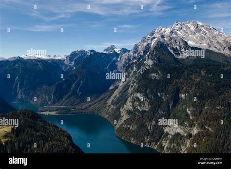 Aerial View Koenigssee Lake Surrounded By Mountains Königssee