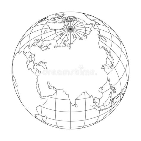 Outline Earth Globe With Map Of World Focused On Asia Vector