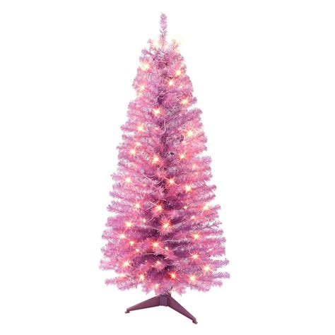 Puleo International 45 Ft Pre Lit Pink Tinsel Artificial Christmas